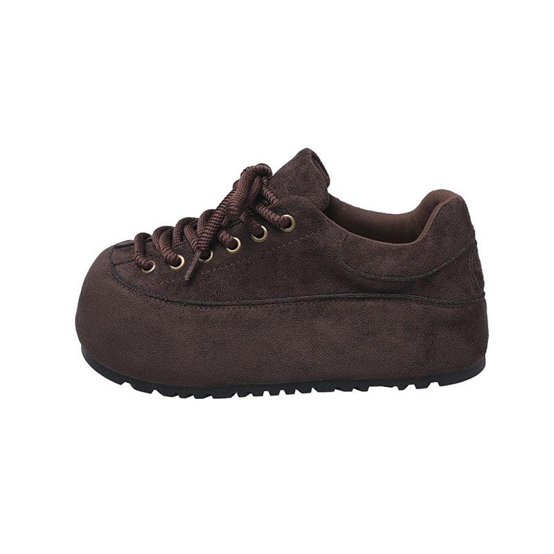 Ugly Cute Retro Fat Pier Pier Platform Bread Shoes Women's 2025 New Small Height Increase Round Head Lace-up Casual Board Shoes