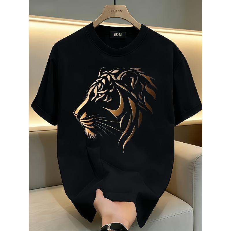 European Sizes Men'S T-Shirt Summer Short-Sleeved Thin Top Trendy Fashion Slim Fit Slimming Daily Casual Versatile Stamping Tiger Head Pattern