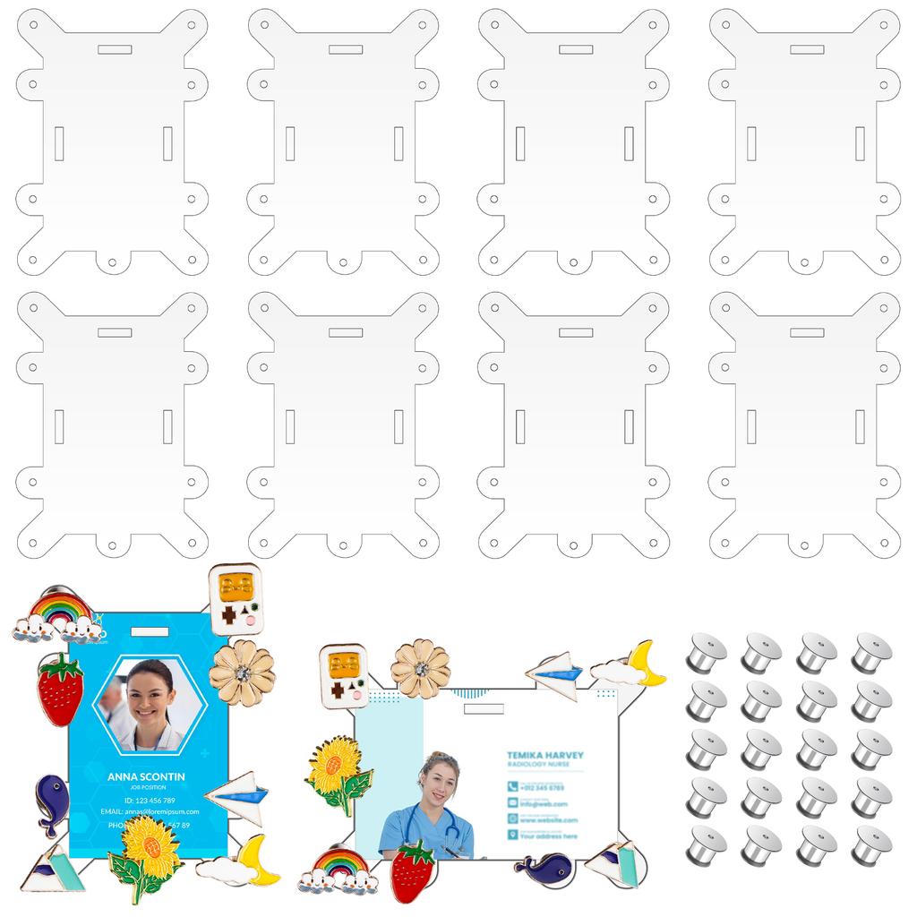 8 Pcs Badge Buddy Pin Holders With 20 Locking Pin Backs, Acrylic Badge Buddy Topper & Pin Holder For Nurse, Doctor, Student & St