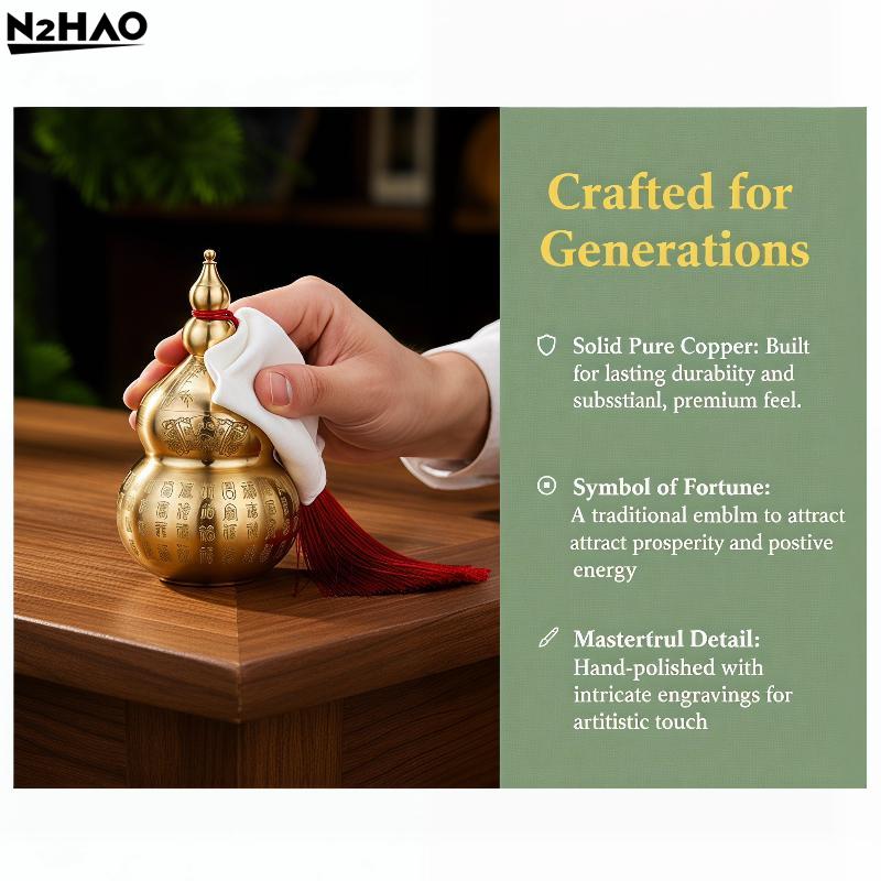 Desktop Brass Gourd Feng Shui Chinese Style Ornament for Luck and Prosperity