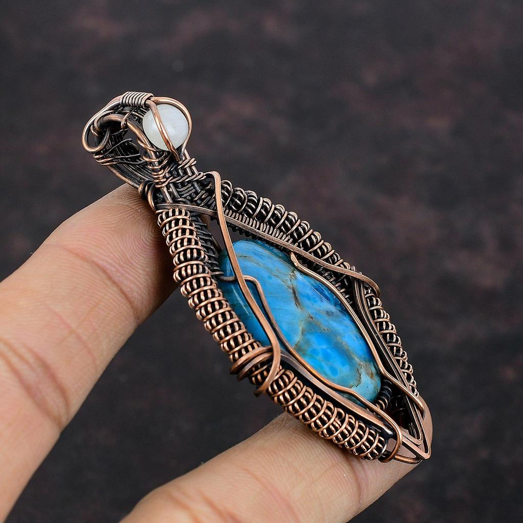 Neon Apatit Medál Rézhuzalba Tekert Ékszer Kézzel Készített Medál Rézhuzal Medál Holdkő Medál Finom Drágakő Ékszer Ajándék Neki