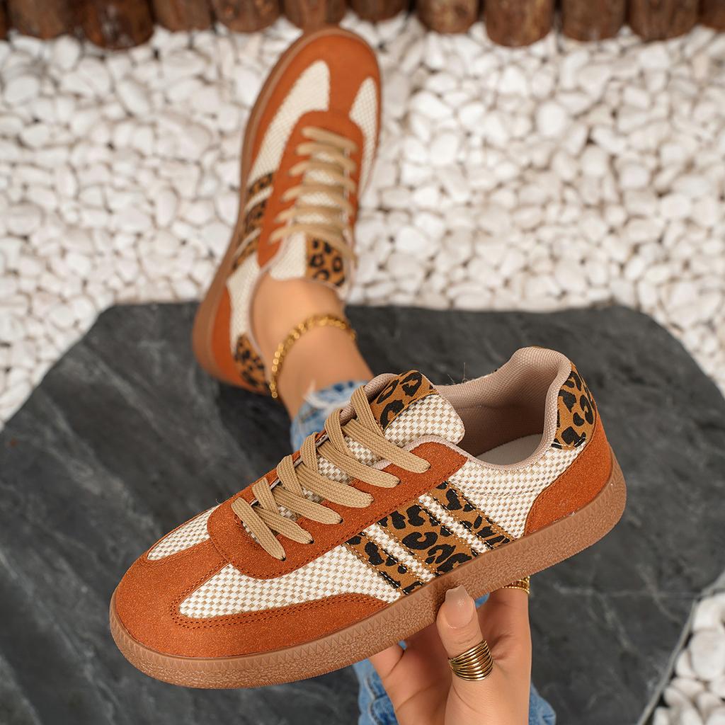 2025 neue Leopardenmuster deutsche Trainingsschuhe Damen Plateau Casual Sport Board Schuhe vielseitig Schnürung runde Zehenpartie Farbabstimmung weiche Sohle einzeln