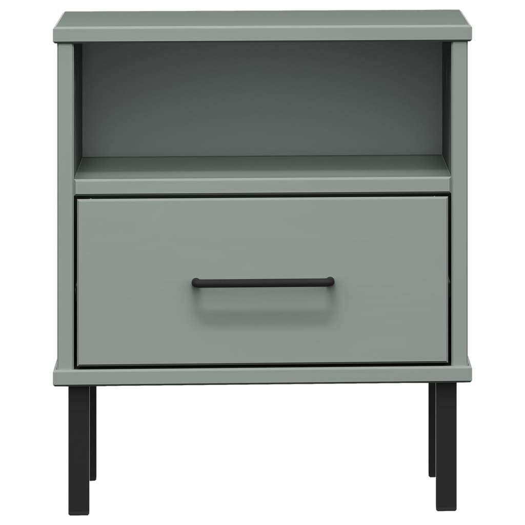 Oslo Nightstand with Metal Legs Grey Solid Pine Wood