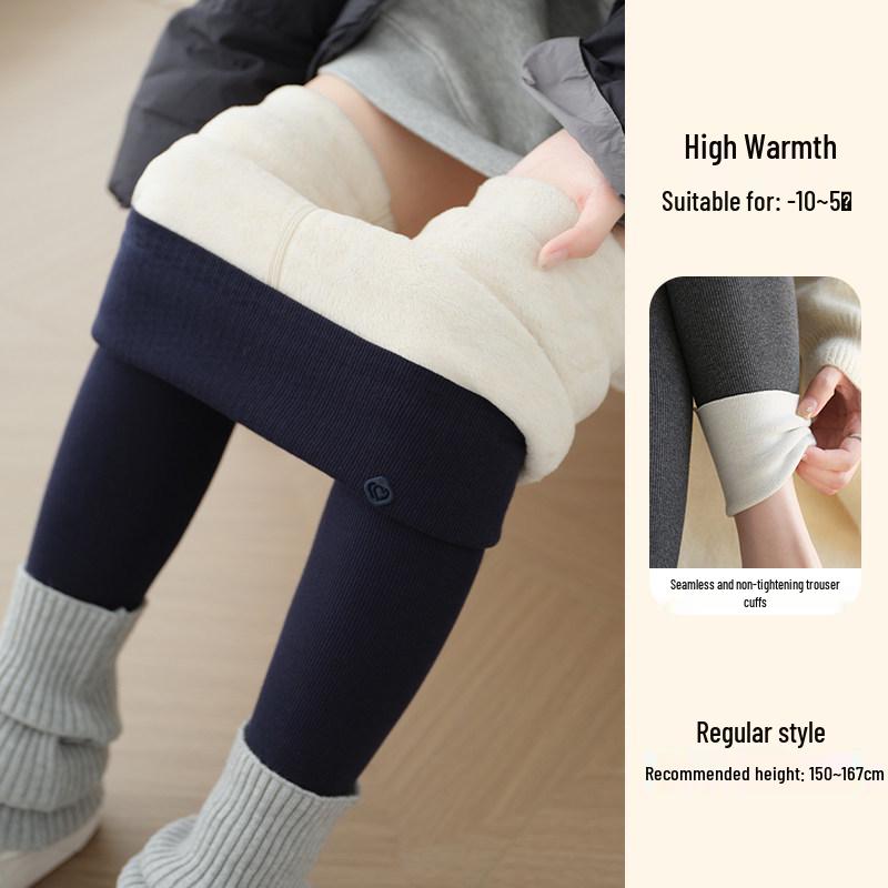 Women's High-Waist Wool Leggings: Warm, Seamless, Thickened, Plus Velvet, Slimming Cotton Pants for Autumn and Winter.
