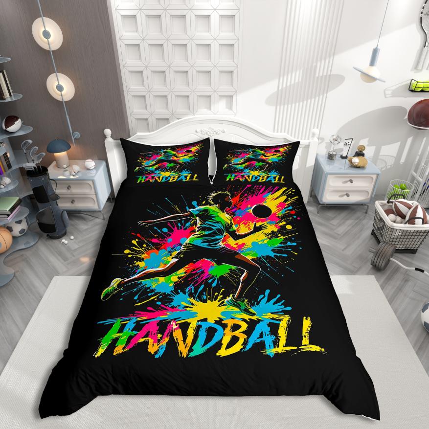 

Homewish Kids Handball Duvet Cover SetTeens Sports Bedding SetWatercolor Splashing Ink Bed Set For Boys AU Double(180*210cm)3pcs