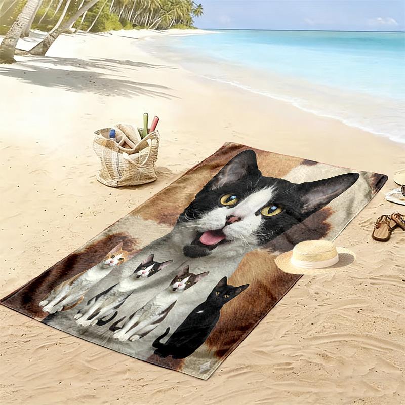 Cute Cat 3D Print Beach Towel, Large Soft Quick Dry Towel for Beach Camping Swimming