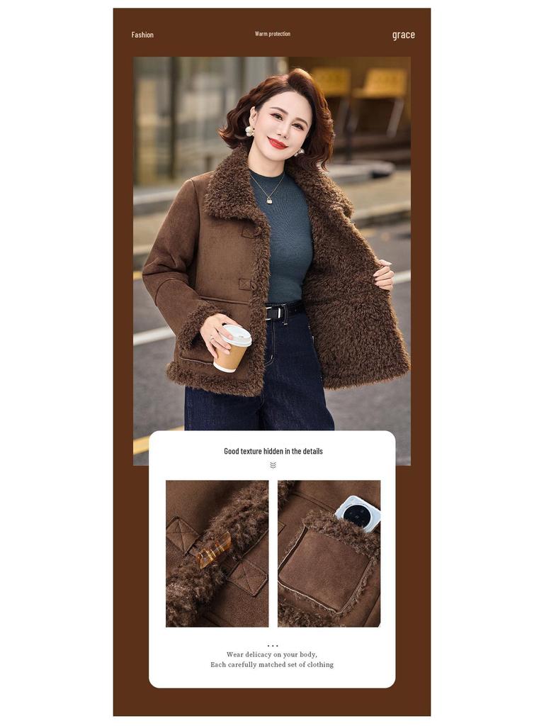 Women's Plus Velvet Warm Coat for Ages 40-60: Middle-Aged and Elderly Fashion
