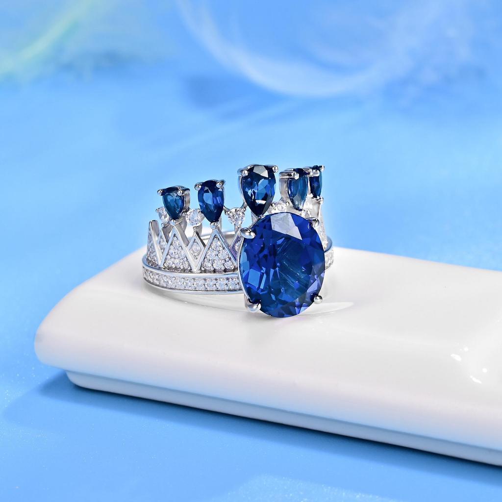 Sapphire Crown Ring In S925 Silver: High-End Retro Luxury Design