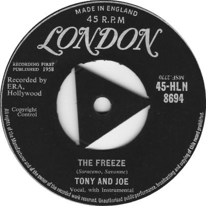 7inch Record TONY & JOE - Freeze 45HLN8694 LONDON 1958 UK Rock Used
