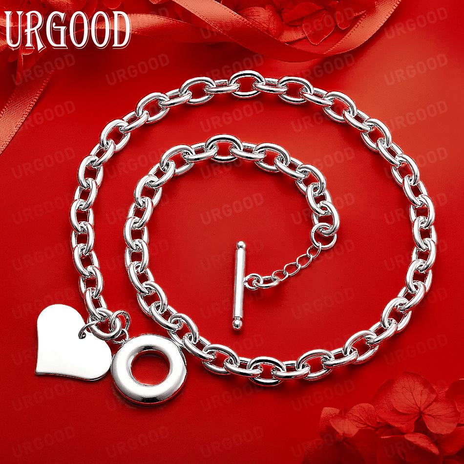 925 Sterling Silver Romantic Heart Necklace - Banquet Gift Jewelry 46cm 2.50*1.80cm