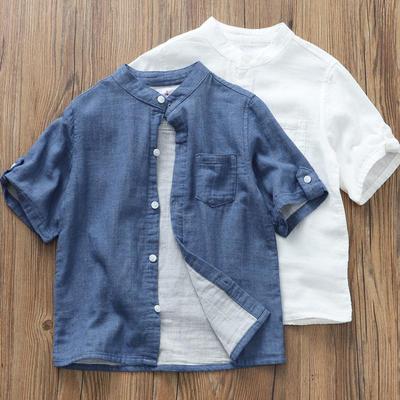 Soft and Sticky Double-layer Cotton Short Sleeved Shirt for Boys' Summer Wear Made of Pure Cotton and Half Sleeved Cardigan Thin for Children's Babies