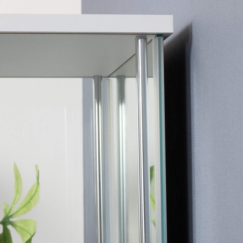 Carcasă pentru figurine Fuji Boeki Collection, cu 4 niveluri, lățime x adâncime x înălțime, 120 cm, ansamblu oglindă retrovizoare din sticlă securizată albă, produs 97338, 42,5 36,5