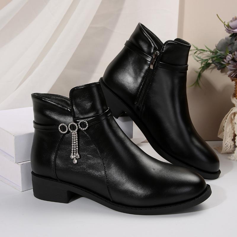 

Женские хлопковые ботинки Зимние Новые Круглый носок Боковая молния Блестки Противоскользящие Износостойкие Ботильоны 43 чёрный