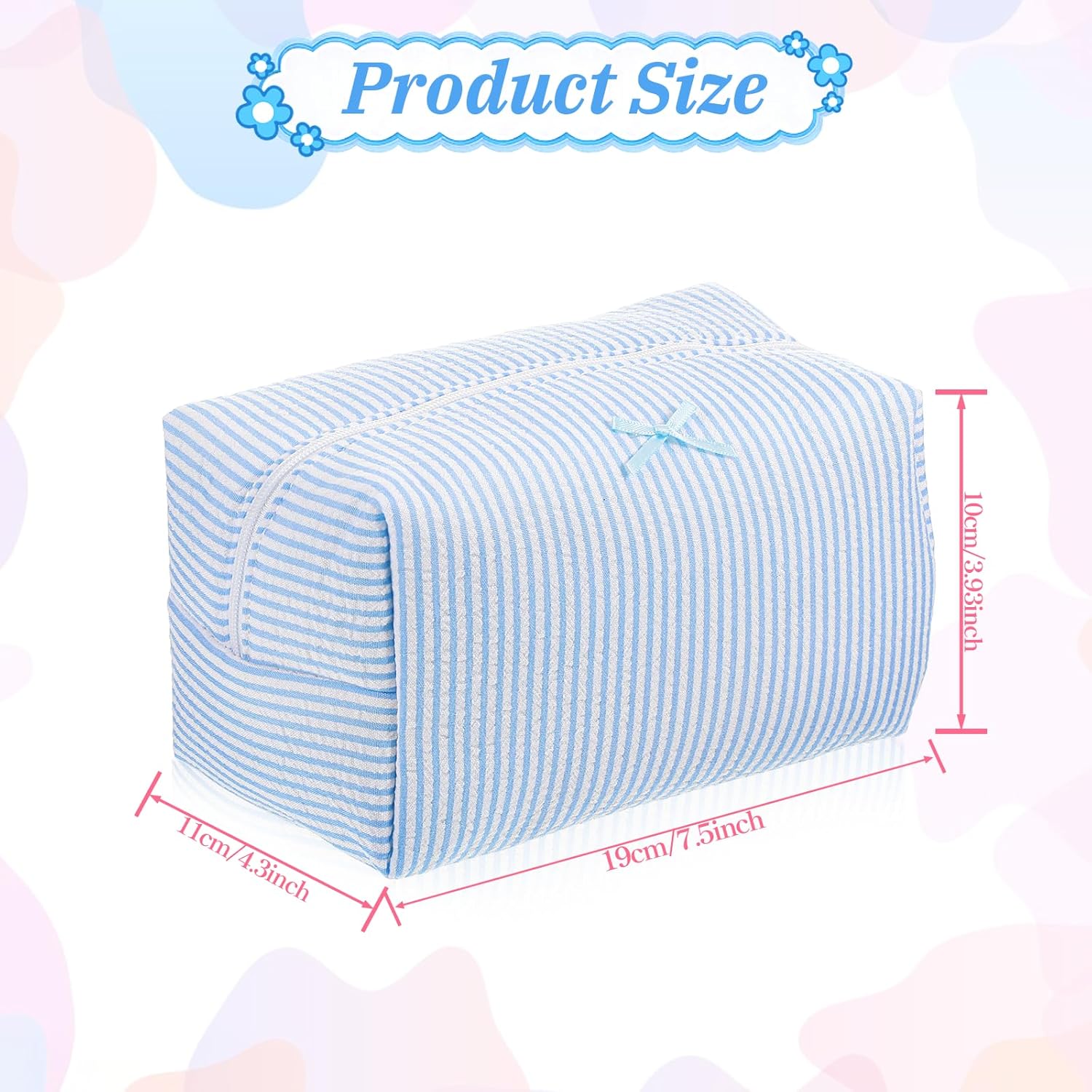 1pcs Small Makeup Bag, Blue Striped Makeup Bags, Travel Cosmetic Bag for Women, Portable Zipper Pouch for Skincare Beauty Accessories Brushes