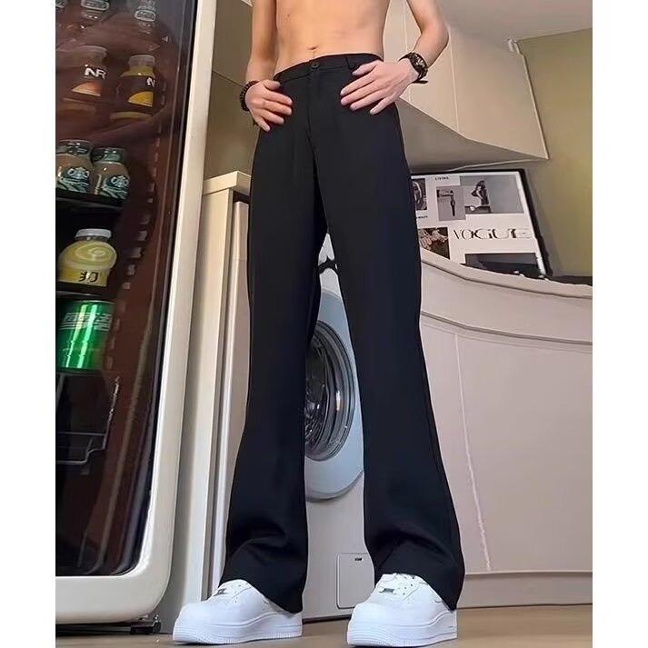 Black Straight-leg Pants Men's Summer High-waisted Thin Scimitar micro-Latin Pants Drape High-end Casual Suit Pants