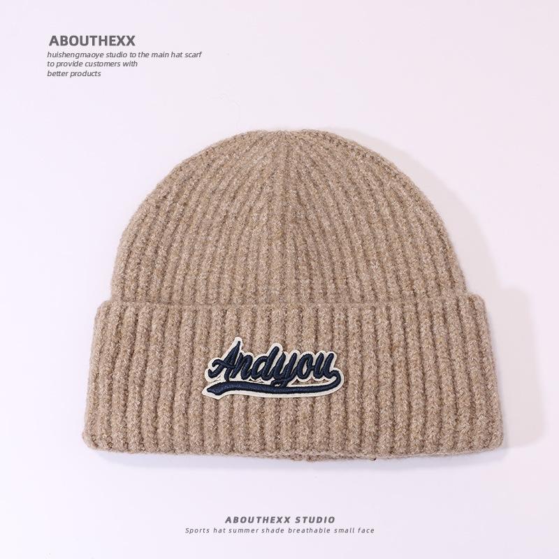 Autumn and Winter Wool Hat for Women's Letters Versatile Knitted Hat Korean Style Fashion Ear Protection Warm Hat Outdoor Student Pullover Hat