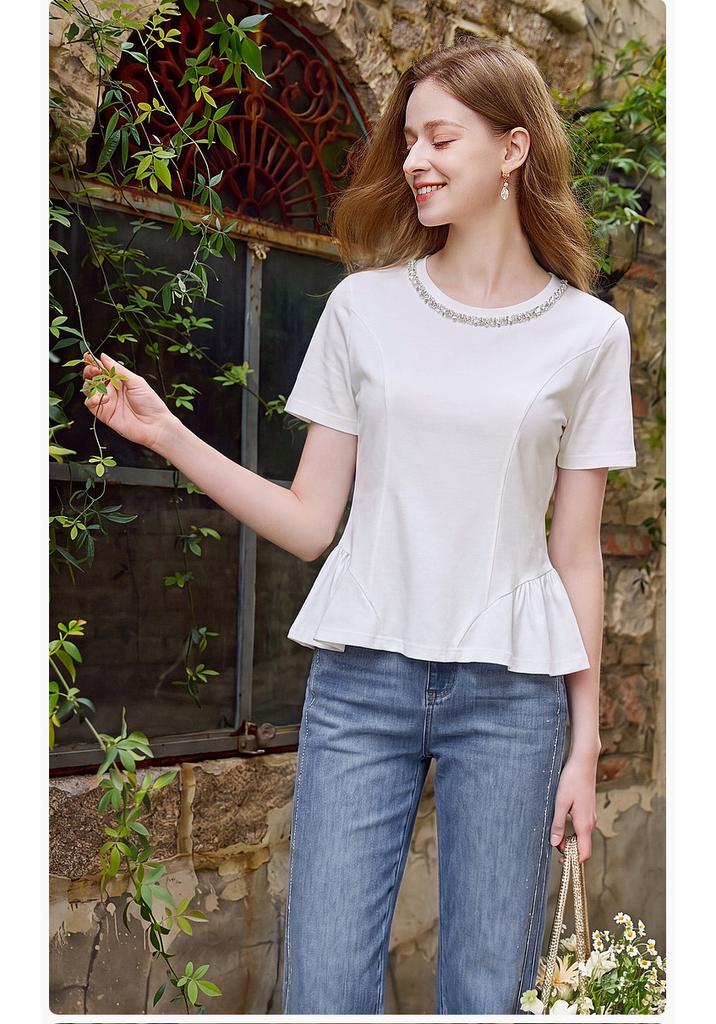 Fragrant Shadow White Pure Cotton Short-sleeved T-shirt