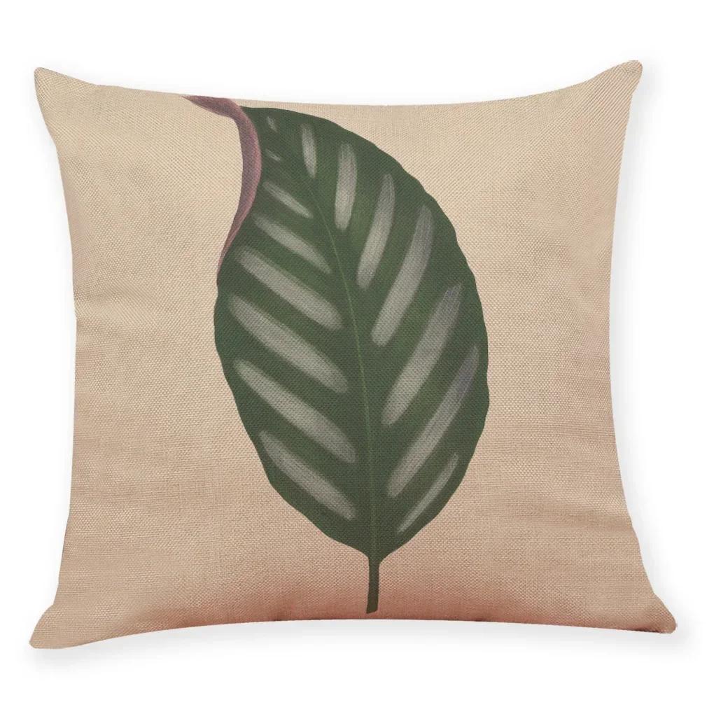 Tropical Plants Pillowcase Big Leaf Pattern Linen Pillowcase Car Living Room Sofa Cushion Cover 45*45Cm