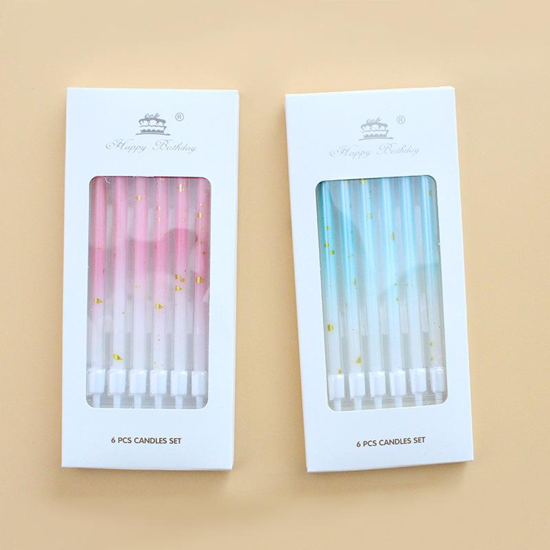 Birthday Gradient Champagne Curve 6 Candles Boxed Pencil Straight Powder Blue Baking Cake Decoration