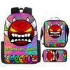 Cartoon Geometry Dash Kinder Schulrucksack mit Umhängetasche Federmäppchen Schultaschen für Jungen Mädchen Bestes Geschenk