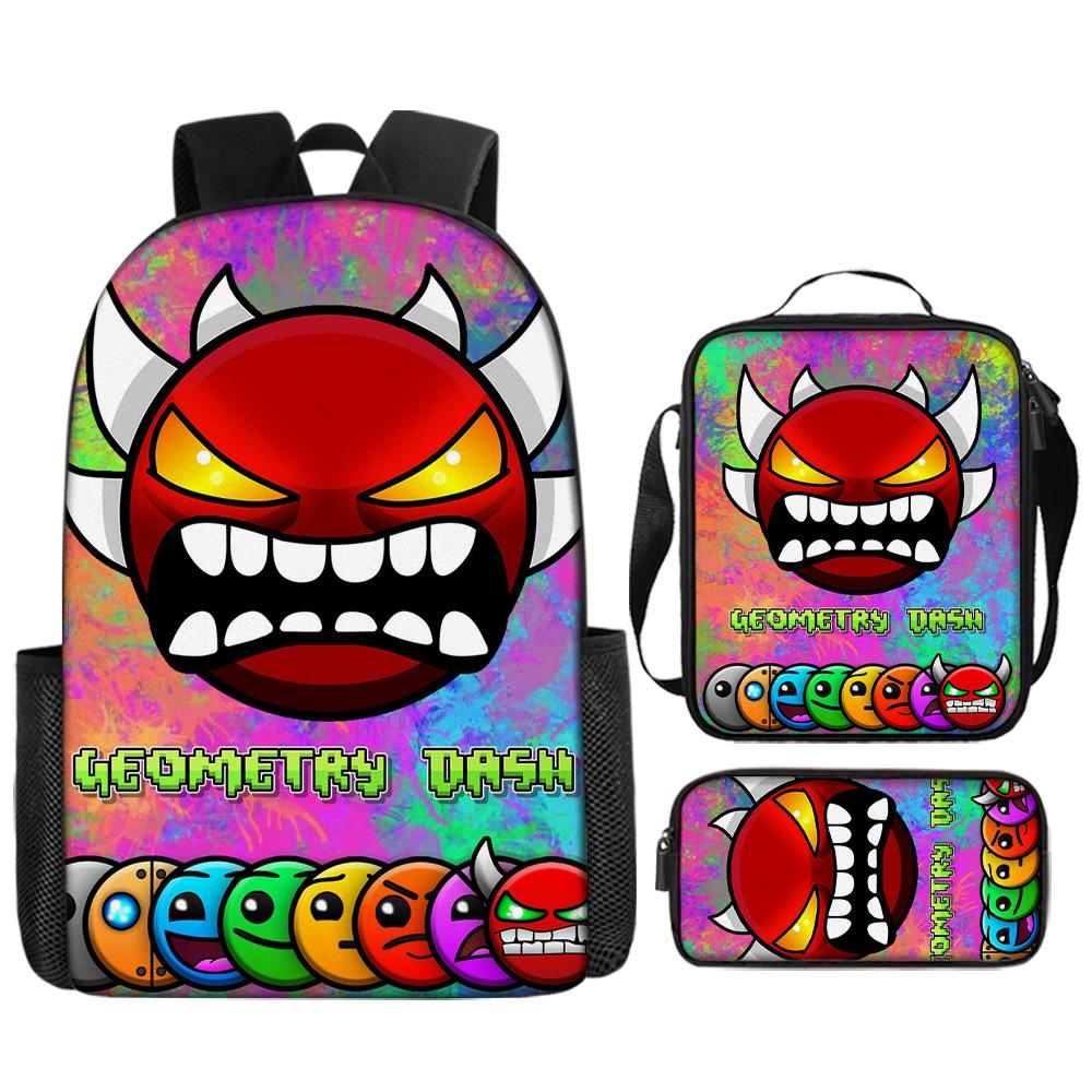 Cartoon Geometry Dash Kinder Schulrucksack mit Umhängetasche Federmäppchen Schultaschen für Jungen Mädchen Bestes Geschenk