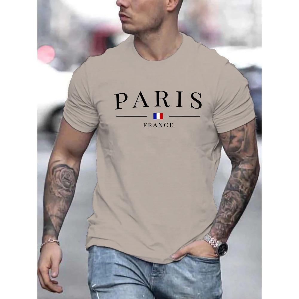Summer Men's 100% Cotton Casual Loose Large Size French Pattern Printed Comfortable Round Neck Short Sleeve T-shirt Top