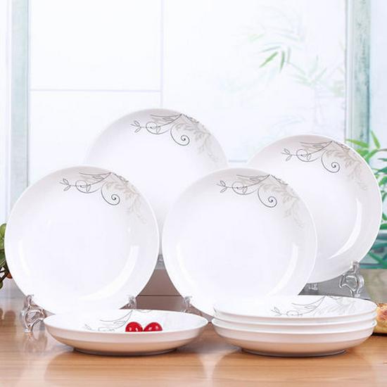 5/10pcs Jingdezhen Ceramic Dinnerware Set: Round & Square Plates, Deep Plates, Bowls, Saucers, Tableware Pure White