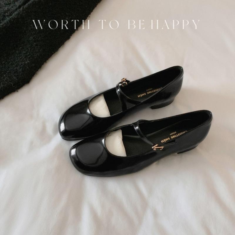 

Niche high-end patent leather buckle with thick heel Mary Jane women s shoes single shoes 34 чорний