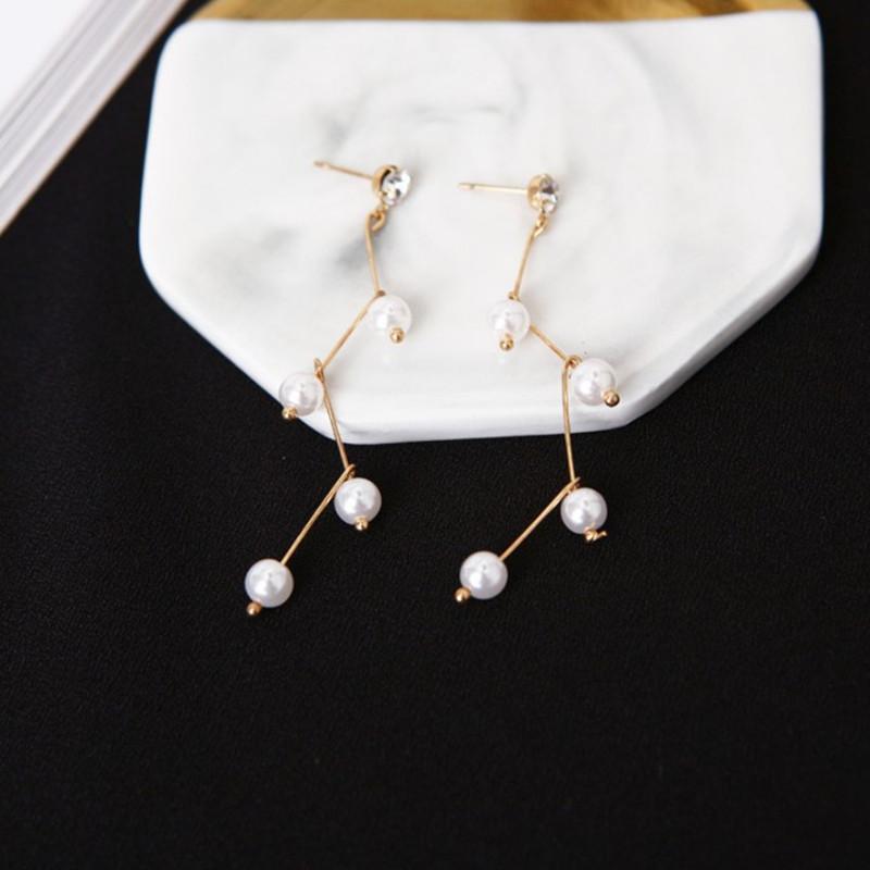 New Crystal Hanging Earrings for Women Korean Fashion Tassel Earrings Gold Color Metal Thread Dangle Earrings for Female
