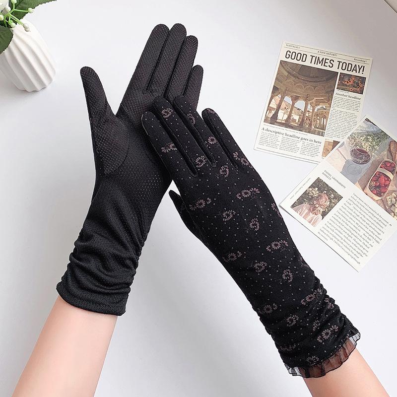 New Fashion Gloves Women Mid-long Summer Cotton Black Print Cycling Thin Touch Screen Bike Car Driving Gloves for Women