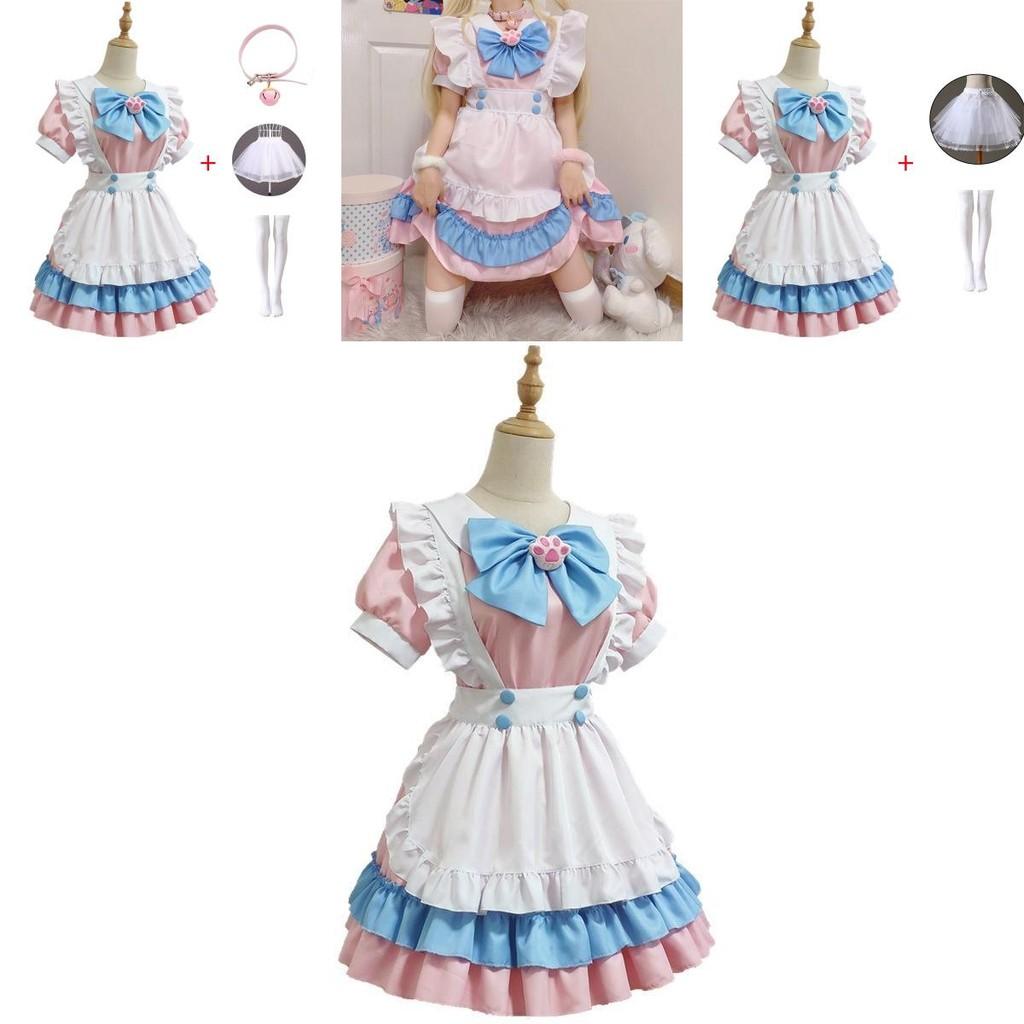 Charming And Elegant Lolita Dress Maid Uniform Outfit With Bustle And Apron