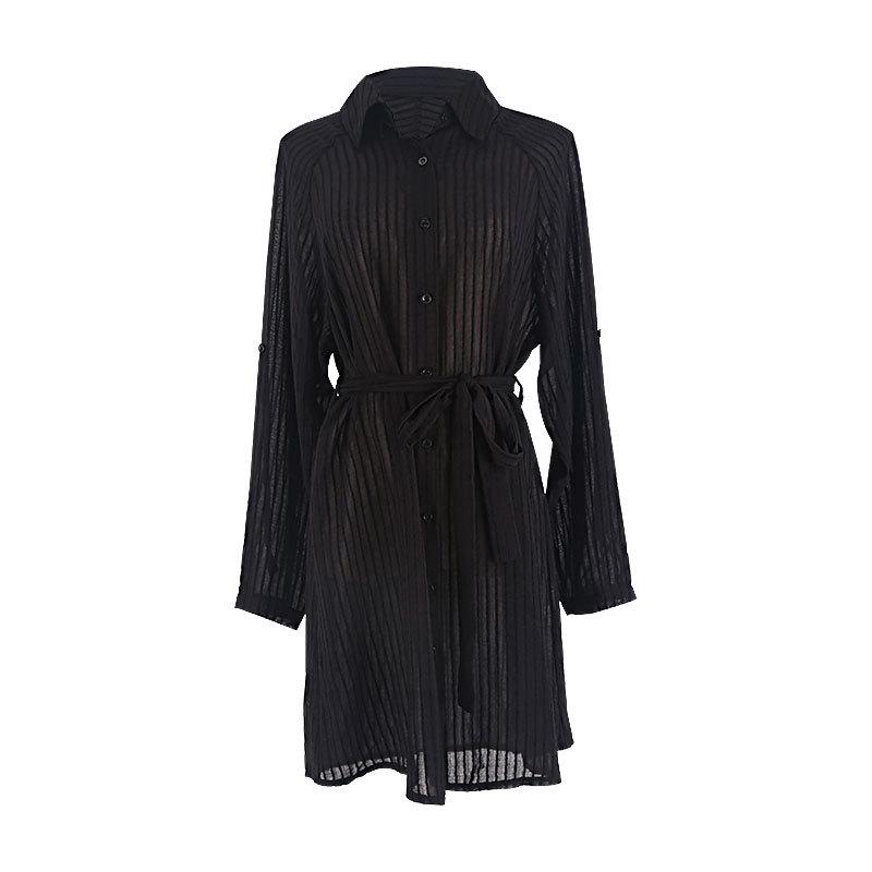 Shirt type loose long-sleeved seaside vacation blouse beach bikini jacket swimsuit with cardigan