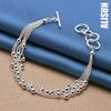 925 Sterling Silver Gloss Face Bead Multi Chain Bracelet Fashion Wedding Jewelry