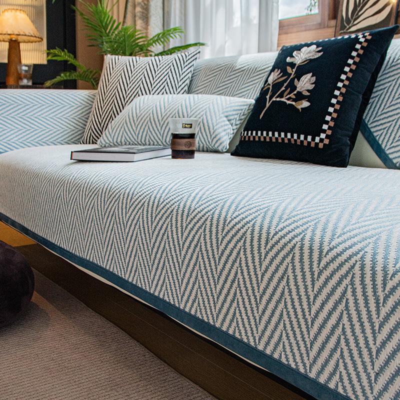 Chenille Sofa Cover Herringbone Striped Couch Mat Thickened Sofa Covers for Living Room Universal for Seasons Non-slip Couch Mat