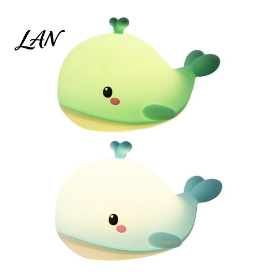 Portable Animal Night Light Cute Whale Silicone Touch Light, USB Rechargeable Bedside Lamp with Charging 3 Brightness & Remote Control, 30 Min