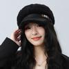 Thick Plush Stitching Octagonal Cap Women's Winter Warm Beret Ear Protection Cap