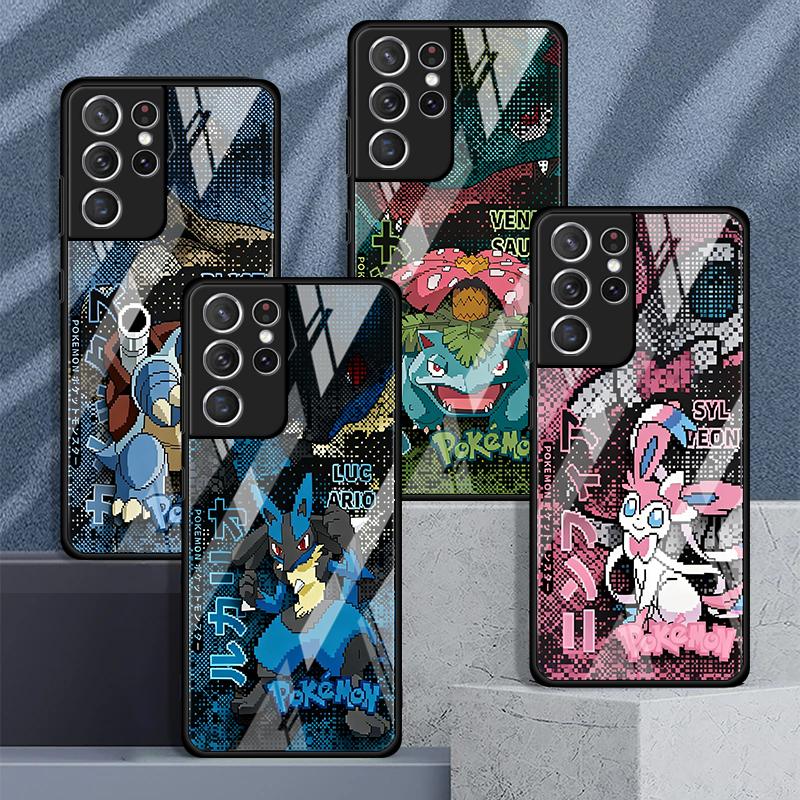 Glass Case for Samsung Galaxy S25 Ultra S20 FE S21 S23 Plus S25+ S22 S24+ S23+ S24 Luxury Phone Cover Hot Cartoon Pokemon