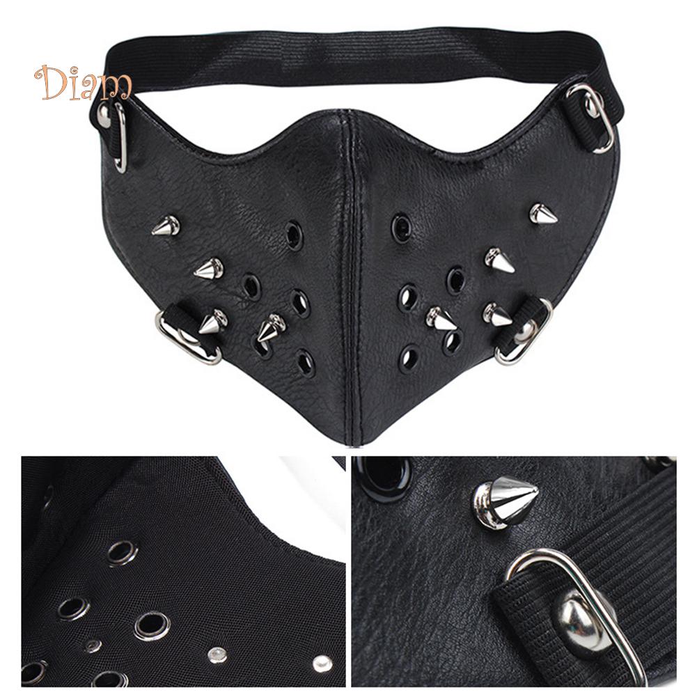 Unisex Faux Leather Rivet Spike Face Cover Halloween Party Prop
