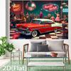 2D Retro Rock N Roll Diner Backdrop for 50s Themed Birthday Party Photoshoot