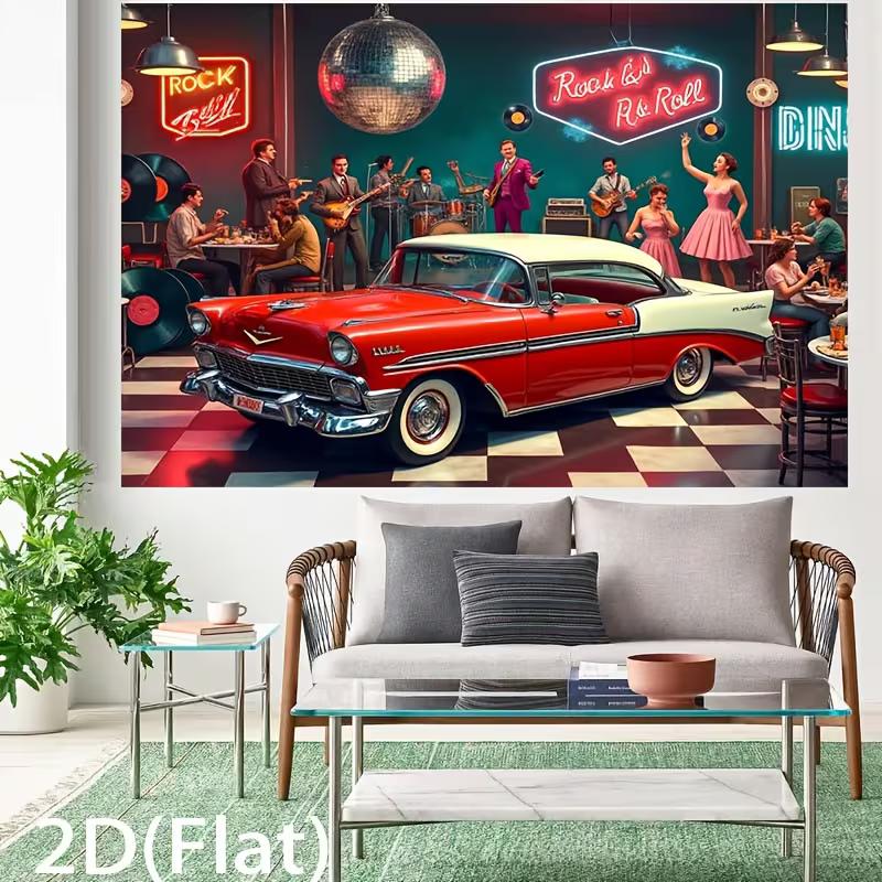 2D Retro Rock N Roll Diner Backdrop for 50s Themed Birthday Party Photoshoot