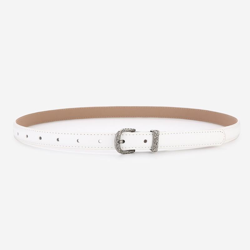 Elegant Women's Two-Layer Genuine Cowhide Leather Belt with Retro Silver Pin Buckle - Thin Decorative Accessory for Pants