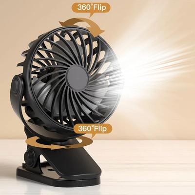 USB Charging Fan 720° Rotating Hanging Clip Fan with Nightlight for Easy Portability Office Bedroom Dormitory Outdoor Small Fan