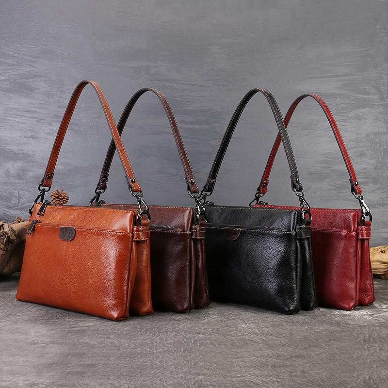 Johnature Genuine Leather Women's Bag Versatile Armpit Bag Commuting Multi-layer Shoulder Crossbody Bag