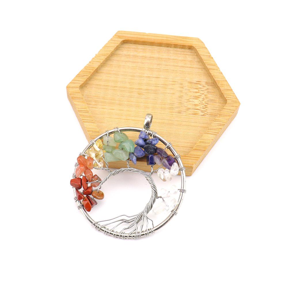 Seven-Color Natural Crystal Tree of Life Necklace Pendant with Crushed Stone, N737