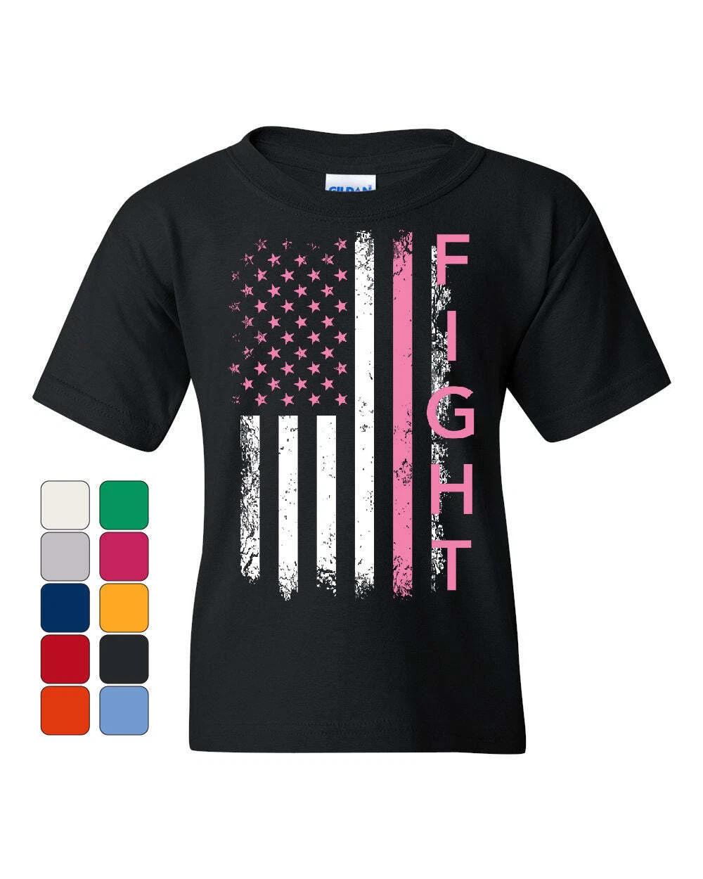 Fight Breast Cancer Youth kids boys T-Shirt Pink Ribbon Awareness 140
