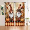2PCS Digital Printed Curtain, Autumn Gnome with Pumpkin Plaid Pattern, Cute Fall Thanksgiving Style Window Drapes for Home