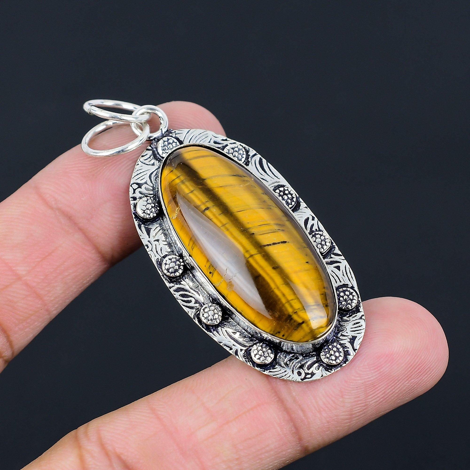 Womens day Deal 925 Sterling Silver Natural Tiger Eye Engagement Pendant Jewelry