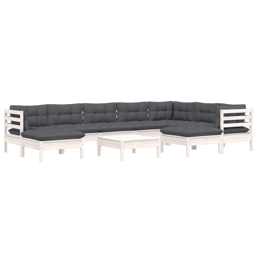 Vidaxl 10-Cz. Garden Lounge Set, With Cushions, White Pine
