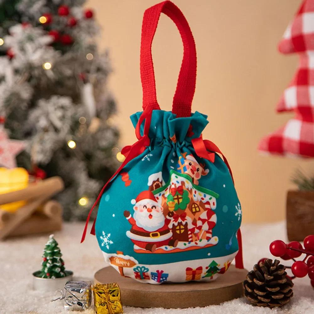 1-5Pcs Christmas Handheld Handle Drawstring Bag New Year Party Holiday Snacks Jewelry Snacks Christmas Eve Apple Storage Bag