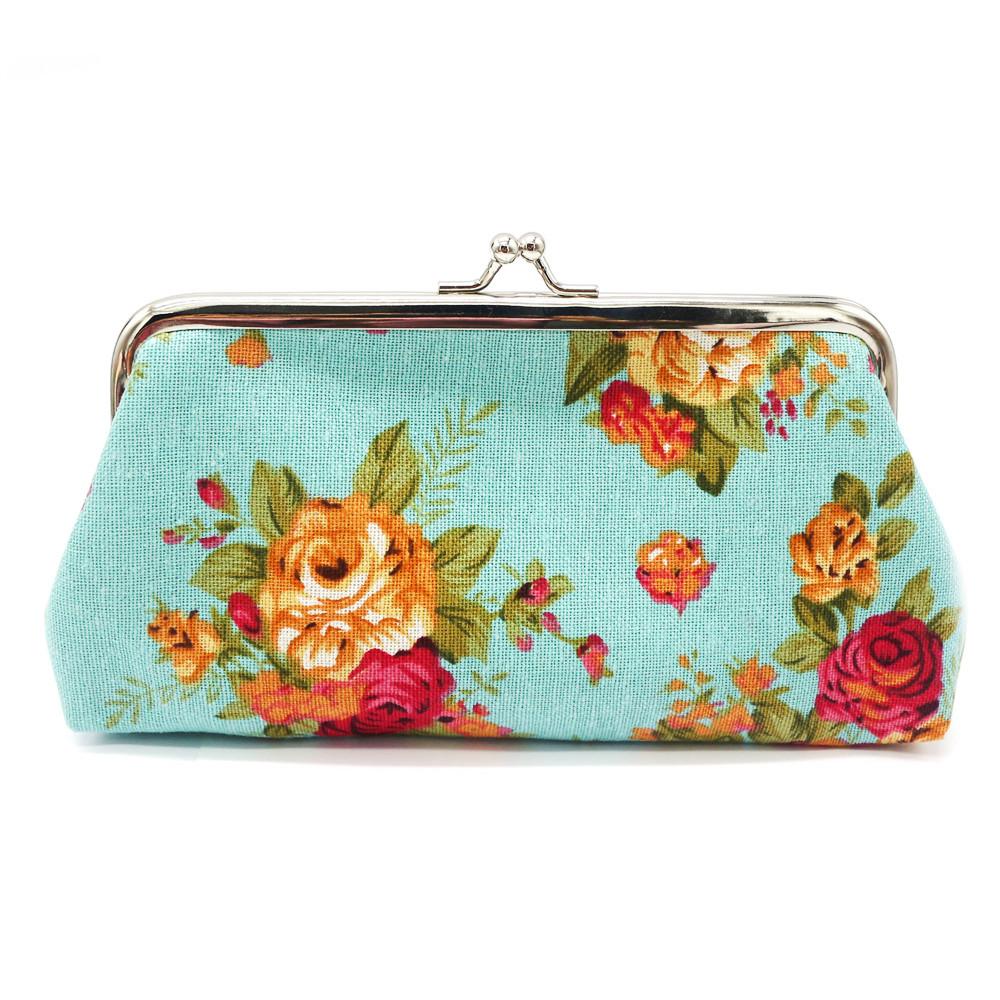 Carteira de moedas com estampa de flores para mulheres, mini bolsa de lona, porta-moedas, dinheiro, cartão, carteira, batom, fone de ouvido, chaves